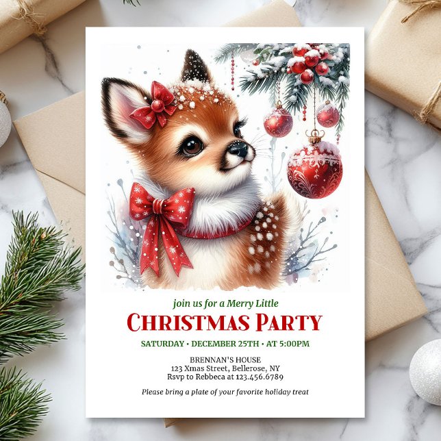 Convite de Natal em aquarela de cervo bebê doce (Sweet baby deer watercolor Christmas invite digital download)