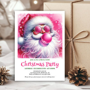 Convite de Natal em aquarela de Papai Noel rosa co