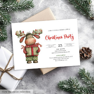 Convite de Natal em aquarela de renas excêntricas