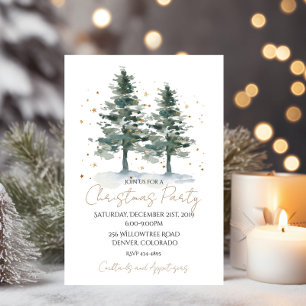 Convite de Natal em Aquarela Pinheiro de Inverno D