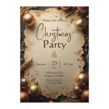 Convite de Natal em Dourado Vintage para Festa de