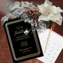 Convite de Natal em Folha Dourada sobre Preto