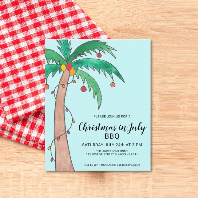 Convite de Natal em Julho BBQ com Palmeira com Orç (Criador carregado)
