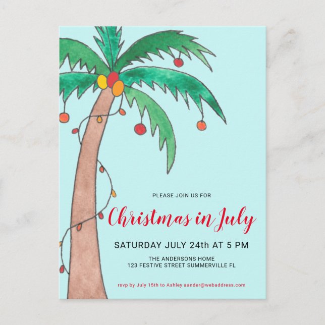 Convite de Natal em Postcard de Palma para Festa d (Frente)