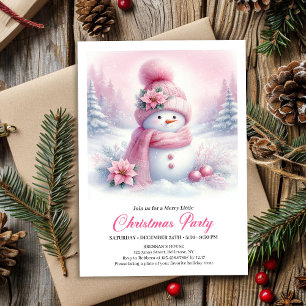 Convite de Natal Encantador Boneco de Neve Rosa pa