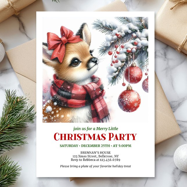 Convite de Natal encantador com cervo bebê na flor (Charming snowy forest baby deer Christmas invite digital)