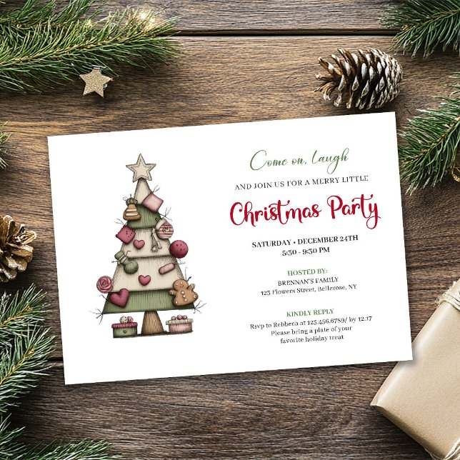 Convite de Natal engraçado aquarela árvore de Nata (Funny Christmas tree watercolor holiday invitation)