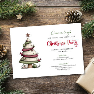 Convite de Natal engraçado com árvore em aquarela 