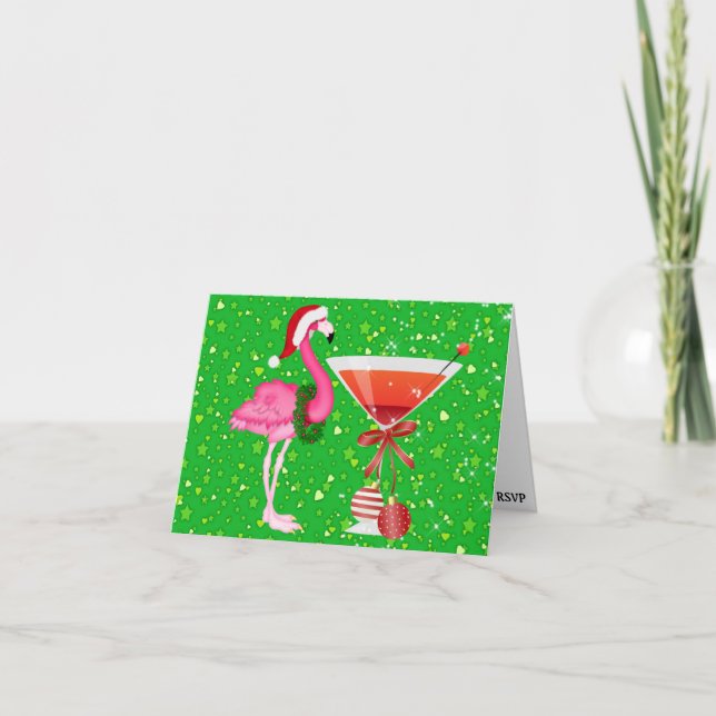 Convite de Natal Flamingo Cocktail - SRF (Frente)