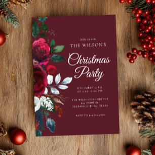 Convite de Natal Floral de Inverno Festivo