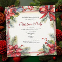 Convite de Natal Floral Vintage Vermelho para Fest