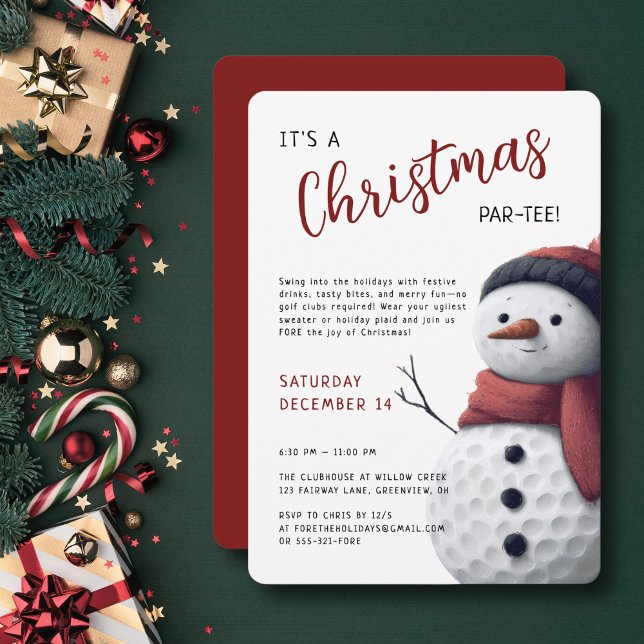 Convite de Natal Golf Par-Tee Boneco de Neve Festi (Snowman design brings cheerful golf humor to the holidays.)
