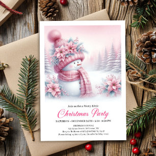 Convite de Natal Infantil Boneco de Neve Rosa Aleg
