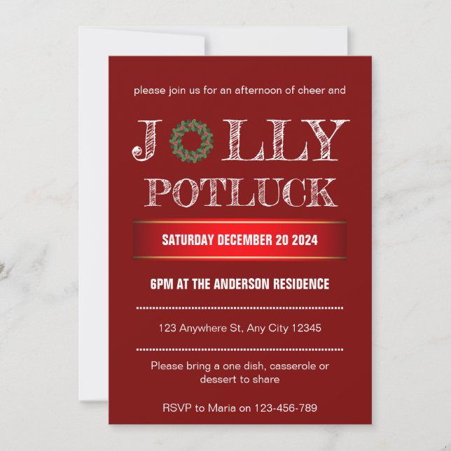 Convite de Natal Jolly Potluck (Frente)