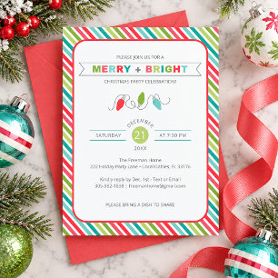 Convite de Natal Listrado Alegre + Brilhante