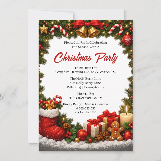 Convite de Natal Luxuoso para Festa (Frente)