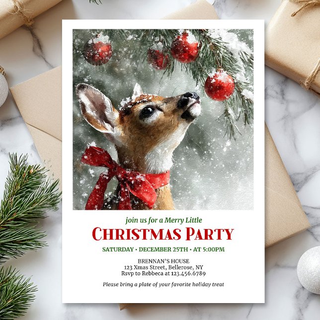 Convite de Natal minimalista em aquarela com cervo (Minimalist deer snowy forest watercolor Christmas invitation

)