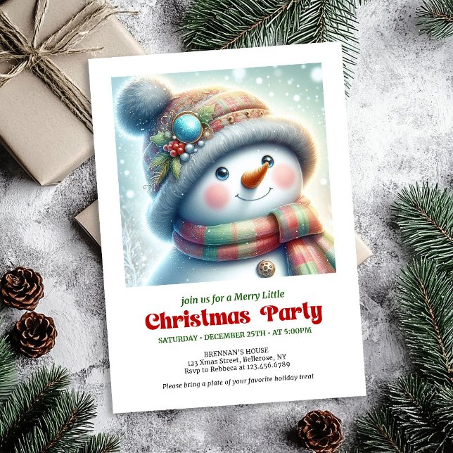 Convite de Natal moderno de boneco de neve editáve (Modern Christmas snowman editable holiday invite DL)