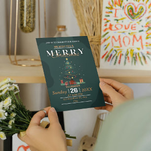 Convite de Natal Moderno Dourado e Verde Elegant