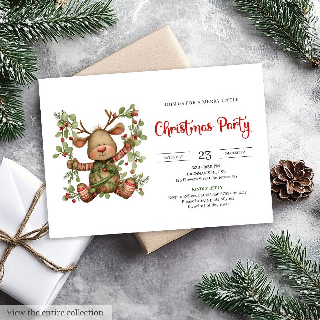 Convite de Natal moderno e chic com renas excêntri (Quirky Reindeer modern chic Christmas invitation)