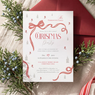 Convite de Natal Nórdico Festa com Laço Vermelho E
