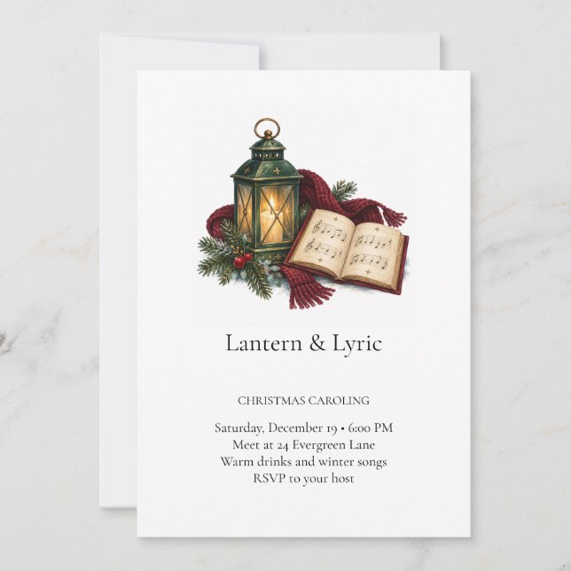 Convite de Natal para Cantar Carols com Lanterna e (Frente)