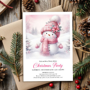 Convite de Natal para Crianças Boneco de Neve Rosa