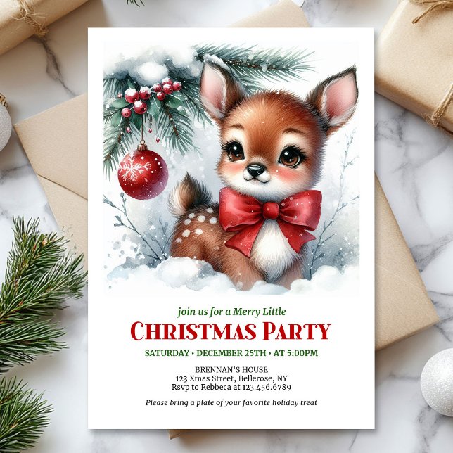 Convite de Natal para crianças com aquarela de cer (Cute baby deer watercolor Christmas kids invite digital download)