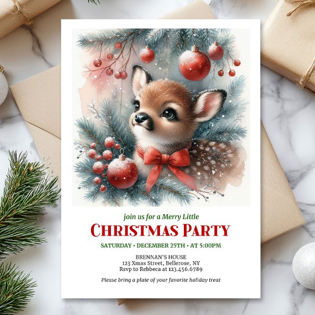 Convite de Natal para crianças com cervos alegres  (Joyful woodland deer Christmas kids invite printable editable card)