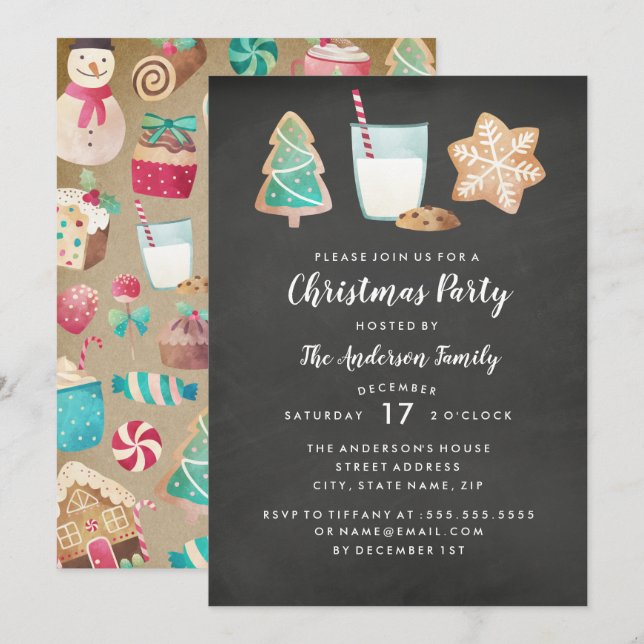 Convite de Natal para Festa de Cookies e Leite Mod (Frente/Verso)