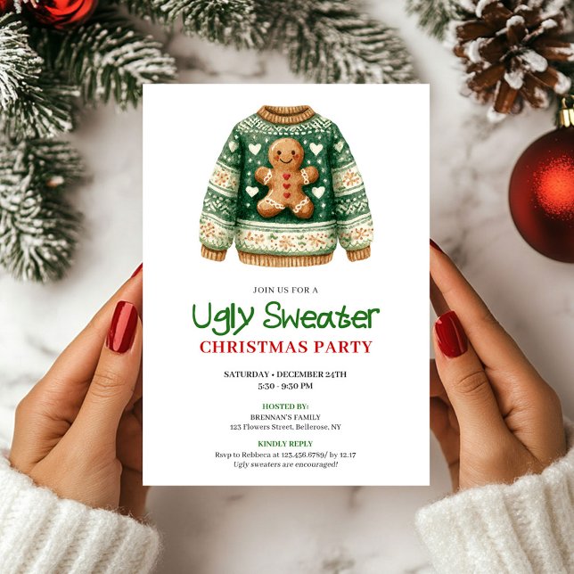 Convite de Natal para Festa de Suéter Feio e Diver (Artistic Funny Ugly Sweater Christmas Party)
