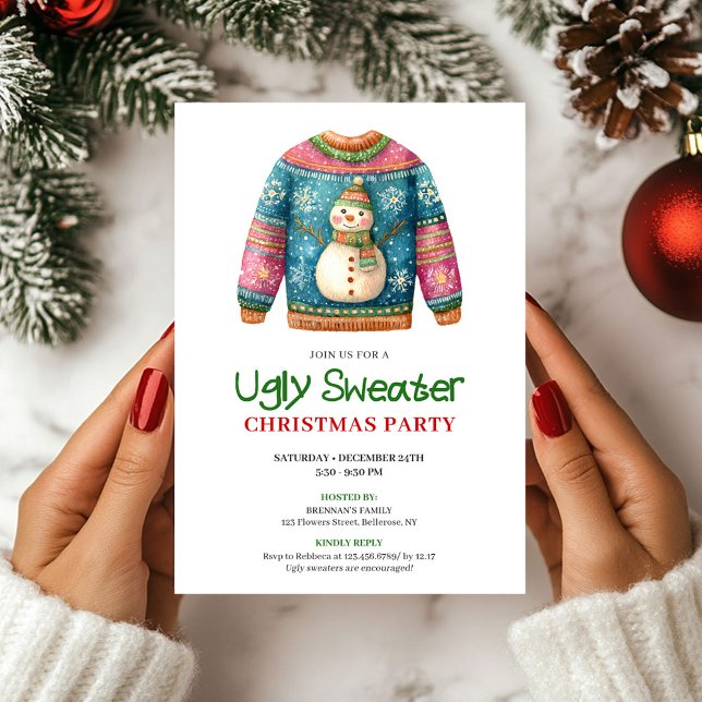 Convite de Natal para Festa de Suéter Feio e Diver (Classic Funny Ugly Sweater Xmas Party Invite)