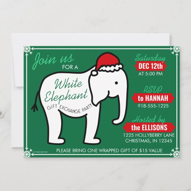 Convite de Natal para Festa do Elefante Branco (Ve (Frente)