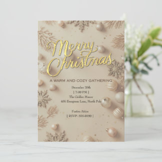 Convite de Natal para Festa Gold & Cream Merry Chr