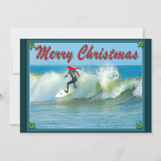 Convite de Natal para Papais noeis de surfe (Frente)