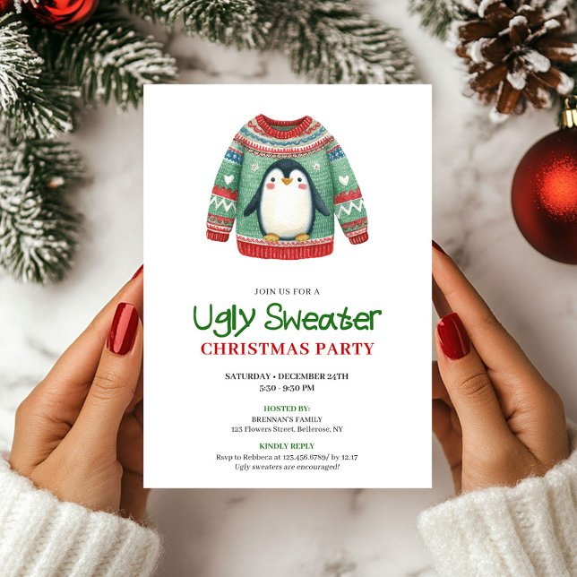 Convite de Natal para Suéter Feio e Divertido (Joyful Funny Ugly Sweater Xmas Invitation)