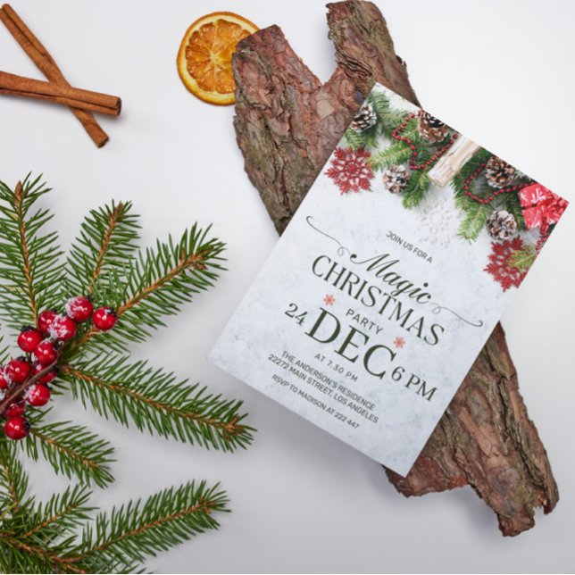 Convite de Natal Pine Cones & Snowflakes (Criador carregado)