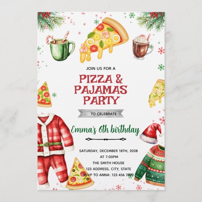 Convite de Natal Pizza e Pijamas (Frente)