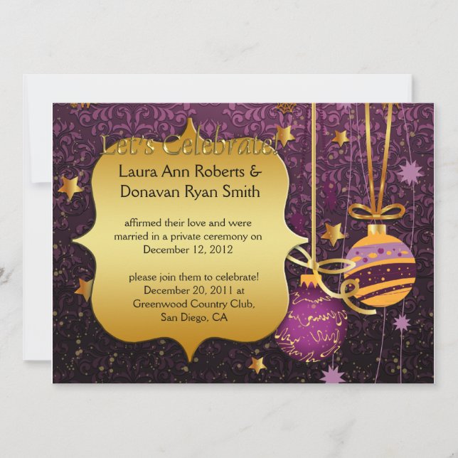 Convite de Natal Pós-Casamento em Dourado Roxo (Frente)