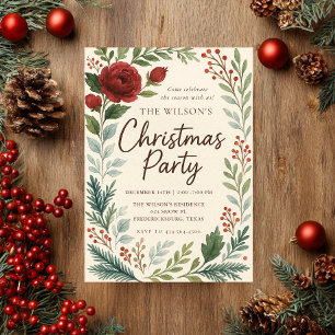 Convite de Natal Rustic Winter Blooms