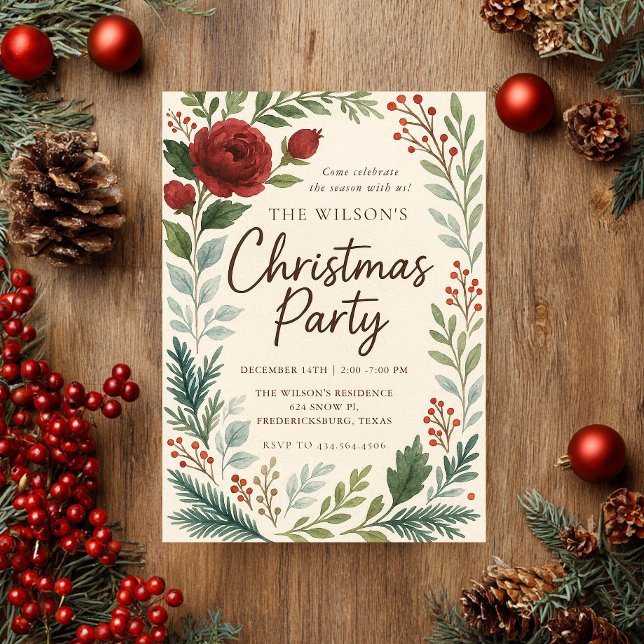 Convite de Natal Rustic Winter Blooms (Criador carregado)
