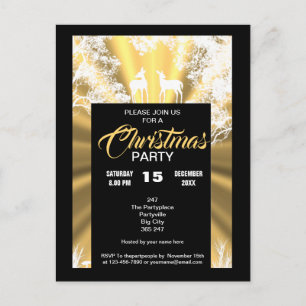 Convite de Natal rústico a preto e ouro