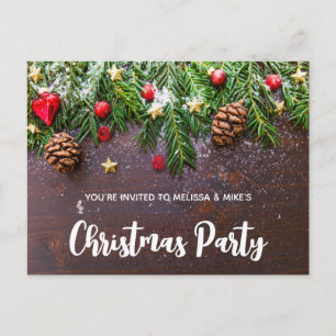 Convite de Natal Rústico com Mesa de Pinheiro e Ne