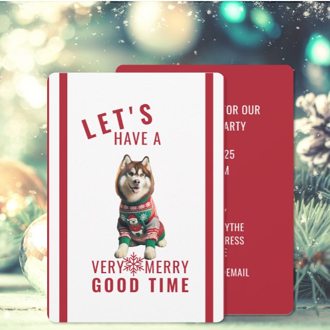Convite de Natal Siberian Husky (The front and back of the Siberian Husky Christmas Holiday invitations)