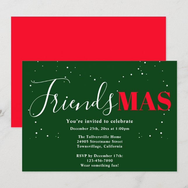 Convite de Natal Verde Vermelho Friendsmas (Frente/Verso)