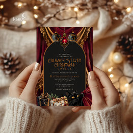 Convite de Natal Vermelho Veludo Dark Academia