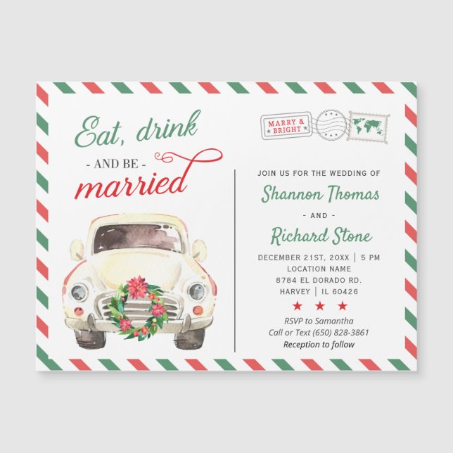 Convite de Natal Vermelho Verde para Casamento Fes (Frente)