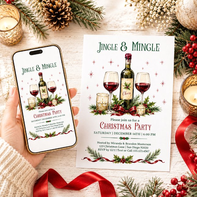 Convite de Natal Vinho Jingle e Mingle Holly Berri (Criador carregado)