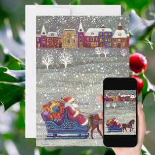 Convite de Natal Vintage com Papai Noel em Trenó