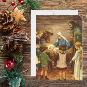 Convite de Natal Vintage Religioso Cena de Nativid